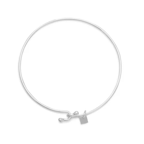 Wire Bangle with Bead Ends Silver Bracelet