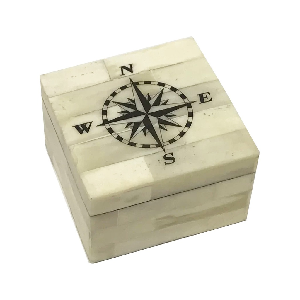 Compass Rose 3" Scrimshaw Bone Box