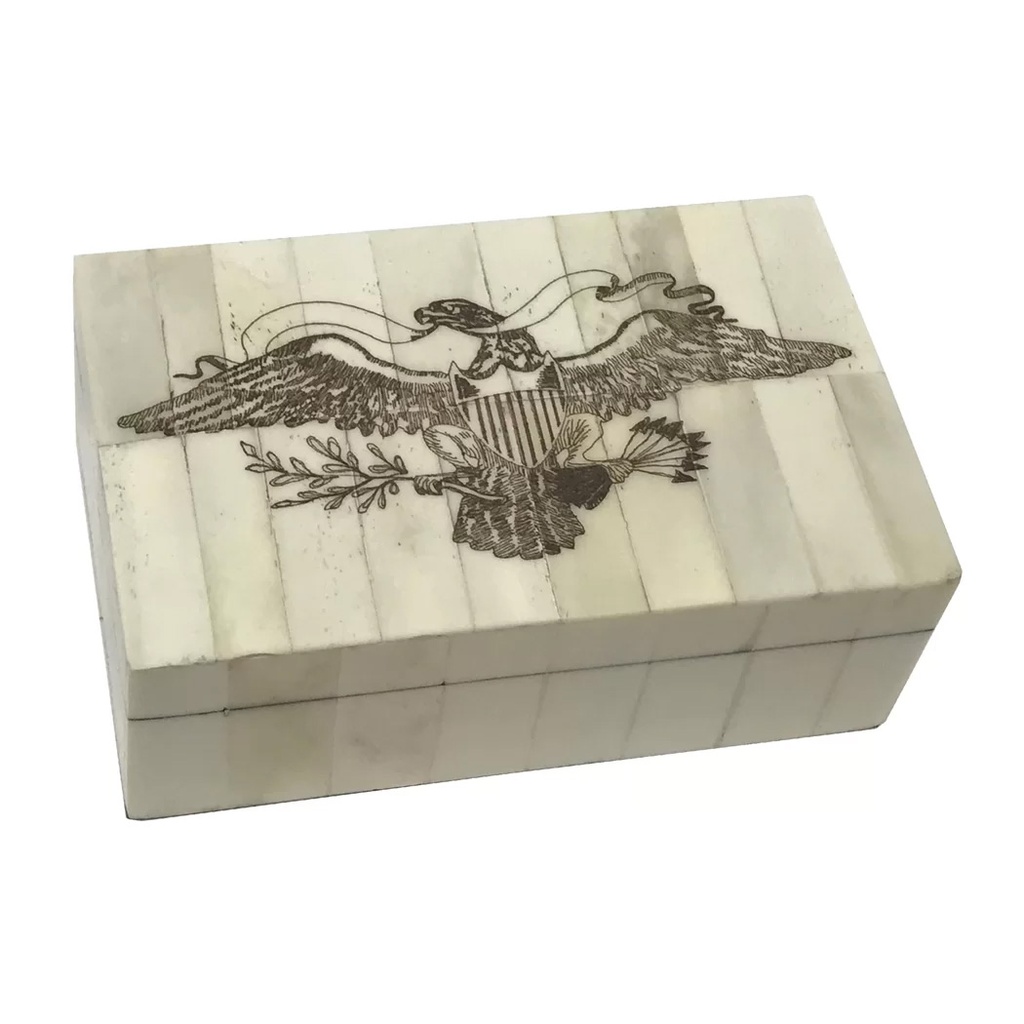 Eagle Engraved 5" Scrimshaw Bone Box