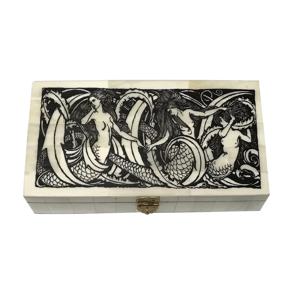 Mermaids 6" Scrimshaw Bone Box