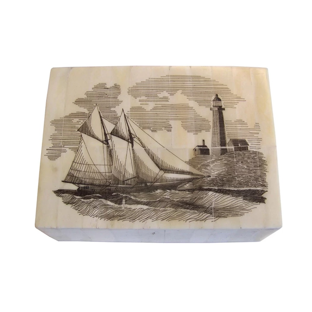 Schooner America 6" Scrimshaw Bone Box