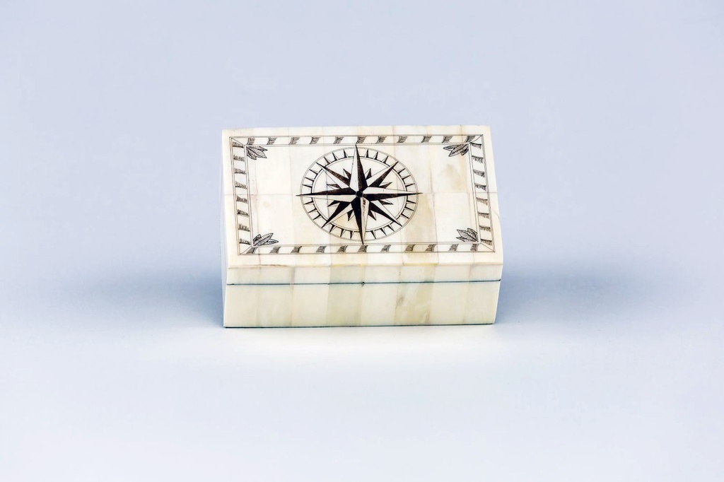Compass Rose 5" Scrimshaw Bone Box