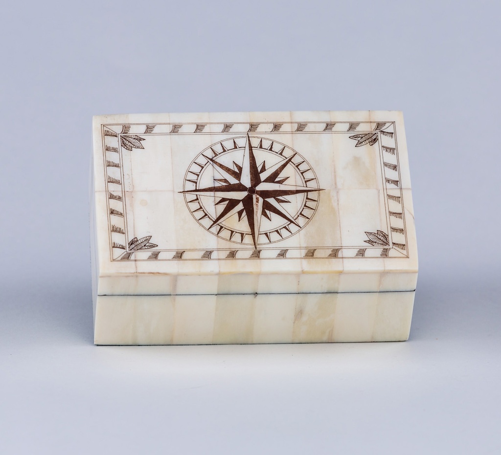 Compass Rose 5" Scrimshaw Bone Box