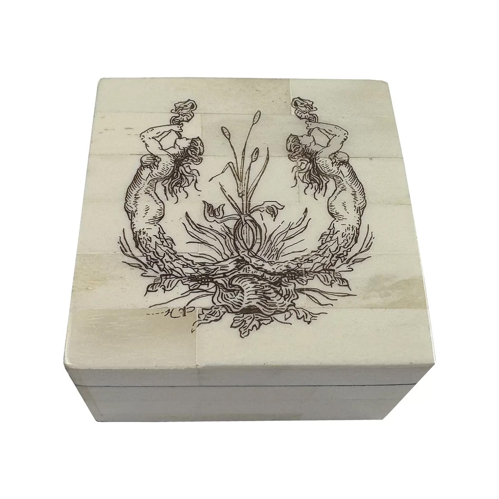 Dual Mermaid 3" Scrimshaw Bone Box