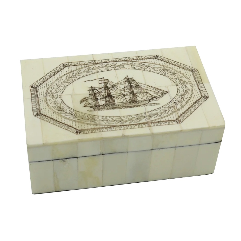 American Frigate 5" Scrimshaw Bone Box