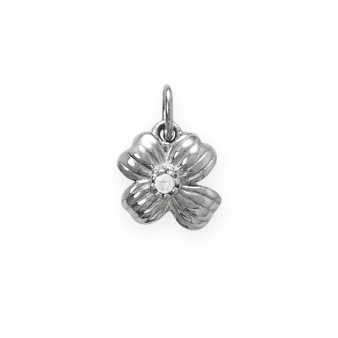 [51627] Dainty Phodium Plated CZ Flower Silver Charm