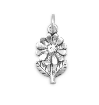 [7640] Flower with Leaves Silver Charm