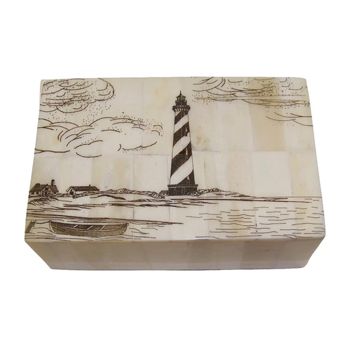[6654H] Cape Hatteras Light 5" Scrimshaw Bone Box