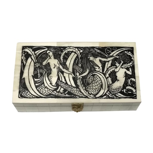 [6655CG] Mermaids 6" Scrimshaw Bone Box